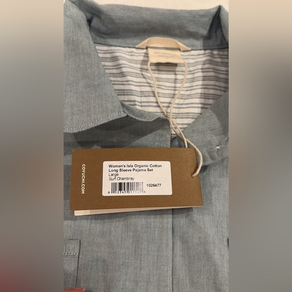 Coyuchi Surf Chambray Pajama Set Size Large Organic 100 cotton new with tags - Picture 3 of 5